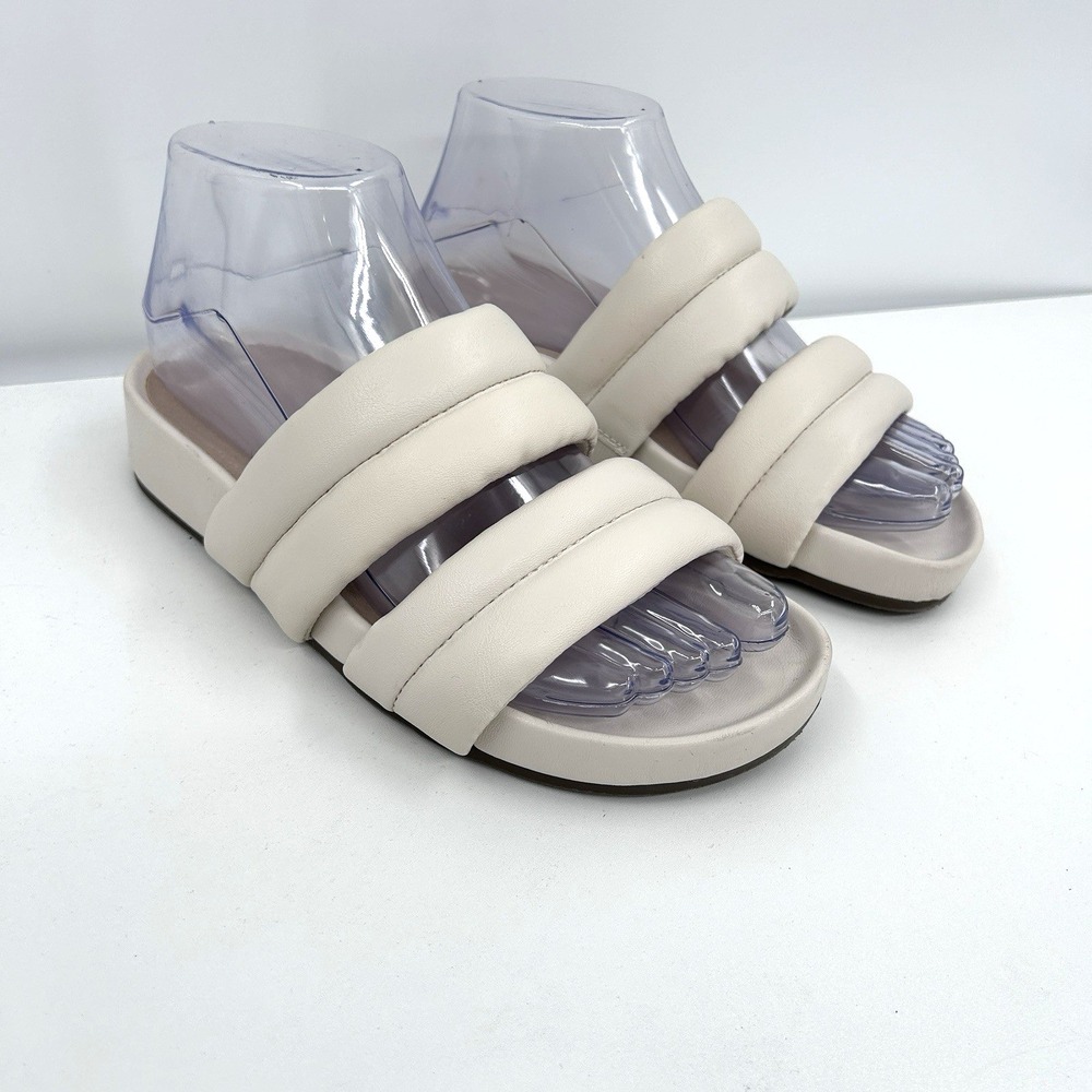 Vionic Womens Mayla Puffy Strap Slide Sandals Size 5 Cream Slip On Comfort Beach